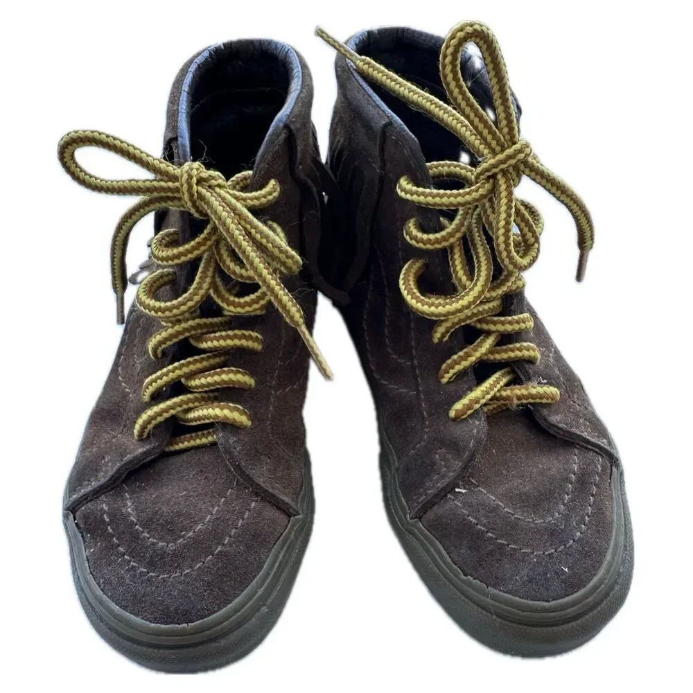 Vans Kids Unisex Brown Suede Leather SK8 Hi Fringe Moccasin Ankle Sneakers 12.5